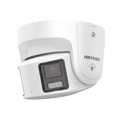[PROTECCIÓN ACTIVA] Turret IP Panorámica 8 Megapíxel / 2 Lentes 4 mm (180°) / Imagen a Color 24/7 (ColorVu) / PoE / WDR 130° / IP67 / ACUSENSE / Luz Estroboscópica y Alarma Audible / 30 mts Luz Blanca / Micro SD