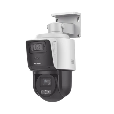 [TandemVu] PTZ IP 4 Megapixel con Cámara Panorámica 4 Megapixel / 4X Zoom / Dual Light (40 mts IR + 30 mts Luz Blanca) / ACUSENSE / IP66 / PoE+ / DARKFIGHTER / Micro SD / Incluye Base para Techo o Pared