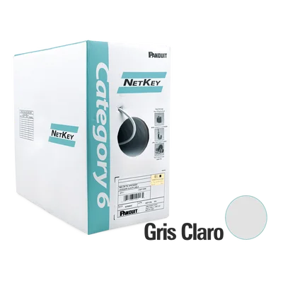 Bobina de Cable UTP de 305 Metros (1000 Pies) de Cobre, NetKey, Gris Claro, Categoría 6 (24 AWG), 1000Mbps, Riser (CMR), de 4 Pares